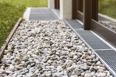 French drain system in landscape